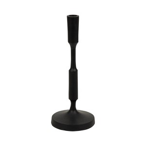 Modern Metal Taper Candle Holder - Aluminum & Wood Design - Minimalist Candlestick for Living Room, Bedroom & Dining - 12" Black - 1 of 4