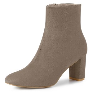 Allegra K Women's Dress Round Toe Side Zip Chunky Heel Ankle Boots - 1 of 4