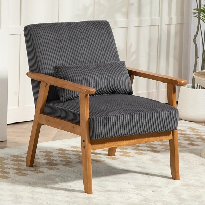 HOMEFUN Modern Grey Corduroy Accent Armchair with Wood Legs and Wide Armrest