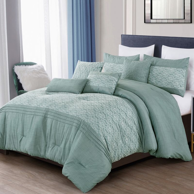 Esca Brenda Warm & Cozy 7 Piece Comforter Set: 1 Comforter, 2 Shams, 2 Cushions, 1 Breakfast Pillow, 1 Decorative Pillow - Green, 2 of 6
