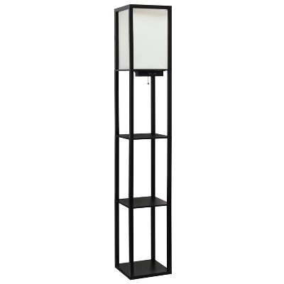 Floor Lamp Etagere Organizer Storage Shelf with 2 USB Charging Ports and Linen Shade Black - Simple Designs