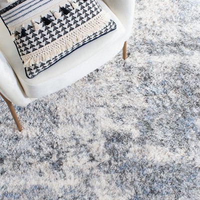Ivory and Grey Synthetic Shag Area Rug, 8' x 10'