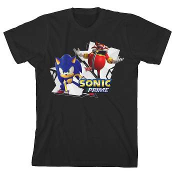 Sonic Vs Eggman Crew Neck Short Sleeve Boy's Black T-shirt