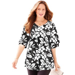 Catherines Women's Plus Size Flutter Sleeve Swing Top - 1 of 4