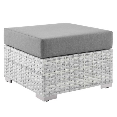 Modway Convene Patio Ottoman – Outdoor Wicker Rattan Ottoman with Weather-Resistant Cushion