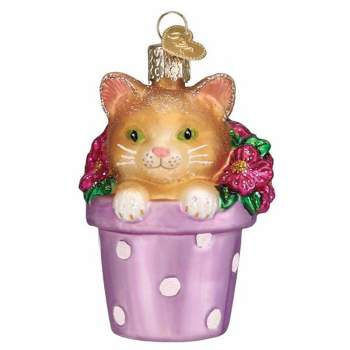 Old World Christmas Kitten In Flower Pot  -  One Glass Ornament 3.25 Inches -  Spring Flowers Cat  -  12664  -  Glass  -  Multicolored