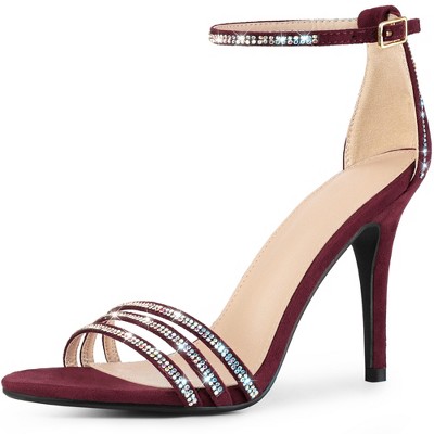 Allegra K Women's Round Toe Rhinestone Ankle Strap Stiletto Heels Sandals