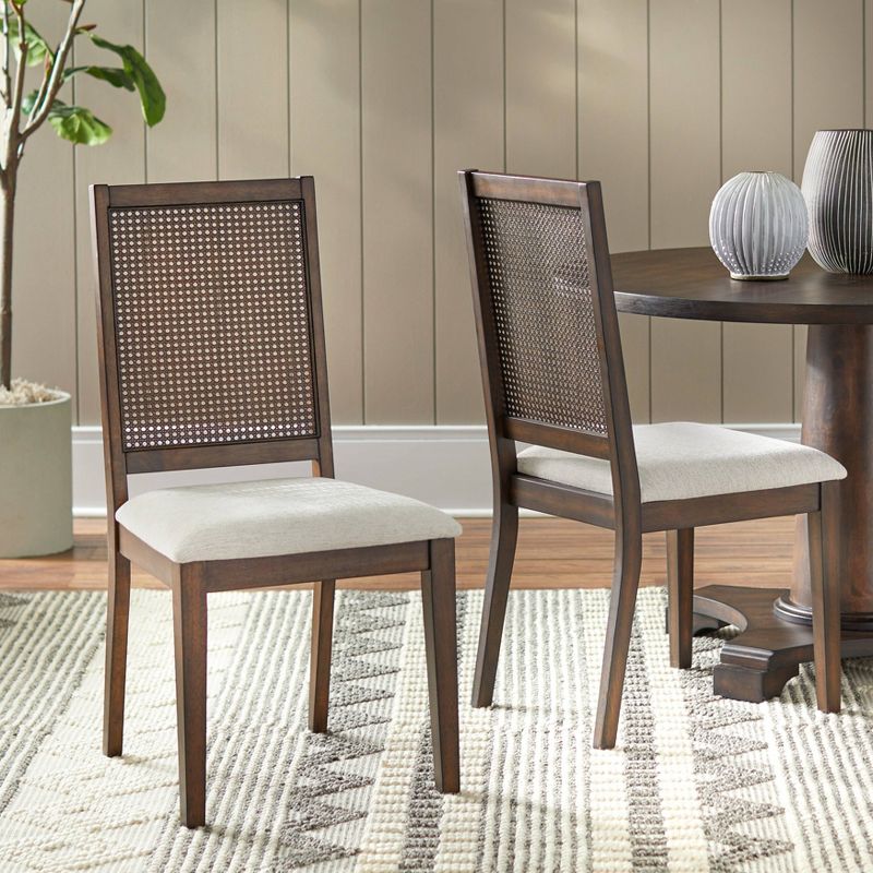 Set of 2 Westbury Cane Style Back Dining Chairs Walnut/Cream - Buylateral, 6 of 8