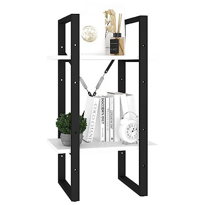 White and Black 2-Tier Engineered Wood Book Cabinet