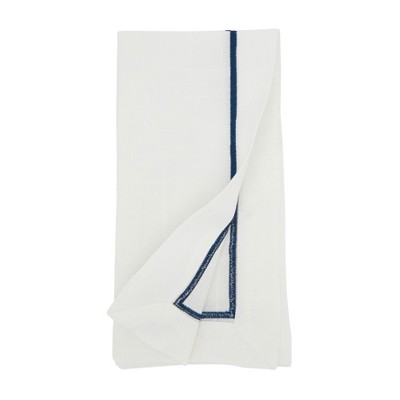 Navy Blue Embroidered Polyester Dinner Napkins, Set of 4
