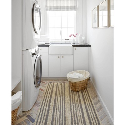 Handmade Gray Wool and Cotton Striped Rectangular Rug