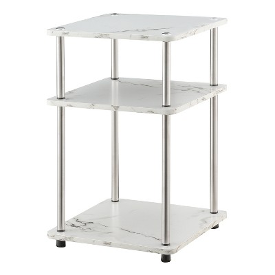 HomeStock Three Tier End Table with Stainless Steel Legs, Open Particleboard Shelves and Sleek Contemporary Modern Design
