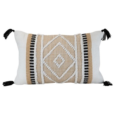 14" x 22" Allie Diamond Motif Hand Woven Decorative Indoor/Outdoor Accent Throw Pillow w/ Hand Tied Tassels