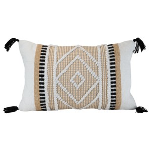 14" x 22" Allie Diamond Motif Hand Woven Decorative Indoor/Outdoor Accent Throw Pillow w/ Hand Tied Tassels - 1 of 4