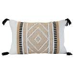 Diamond Motif Hand Woven 14x22" Outdoor Decorative Throw Pillow with Hand Tied Tassels - Foreside Home & Garden