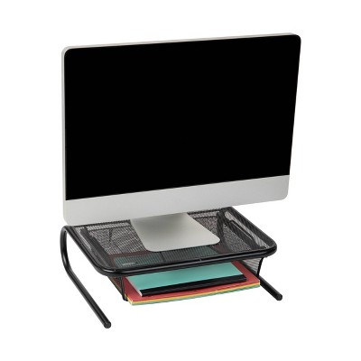 Mind Reader Monitor Stand, Ventilated Laptop Riser, Desktop Organizer, Paper Tray, Metal Mesh, 16.75"L x 13"W x 5.25"H, Black