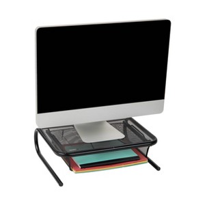 Mind Reader Monitor Stand, Ventilated Laptop Riser, Desktop Organizer, Paper Tray, Metal Mesh, 16.75"L x 13"W x 5.25"H, Black - 1 of 4