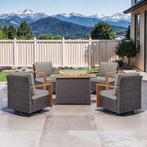 Buenhomino Outdoor Furniture with Fire Pit -Patio Table and Chairs Set of 4 Swivel Patio Chairs for Deck Porch Garden Poolside Backyard - 1 of 4