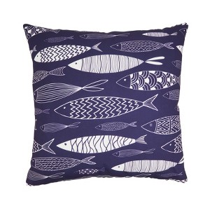 Saro Lifestyle Whimsical School of Fish Outdoor Pillow with Poly Fill, 18"x18", Blue - 1 of 4