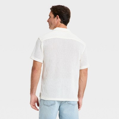 Мужские рубашки Goodfellow & Co Men's Vacay Short Sleeve Camp Collar Open Weave Button-Down Shirt - Goodfellow & Co™ Cream L — фото 2