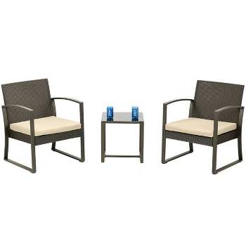 Aoodor 3-Piece Patio Furniture Set - Outdoor Rattan Wicker Chairs with Table, Sofa Set Including Cushions, Ideal for Conversations in Garden or Poolside