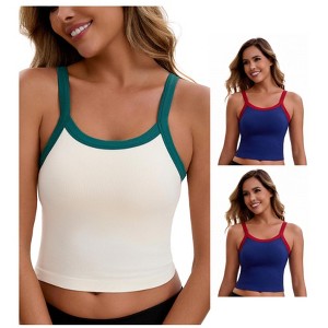 INSPIRE CHIC Women's 3 Packs Spaghetti Strap Camisole Sleeveless Contrast Color Cropped Tank Top - 1 of 4
