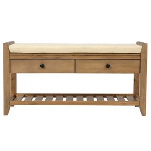 Shoe Rack Bench for Entryway, Wooden Shoe Bench with Cushion Seating and 2 Storage Drawers - 1 of 4