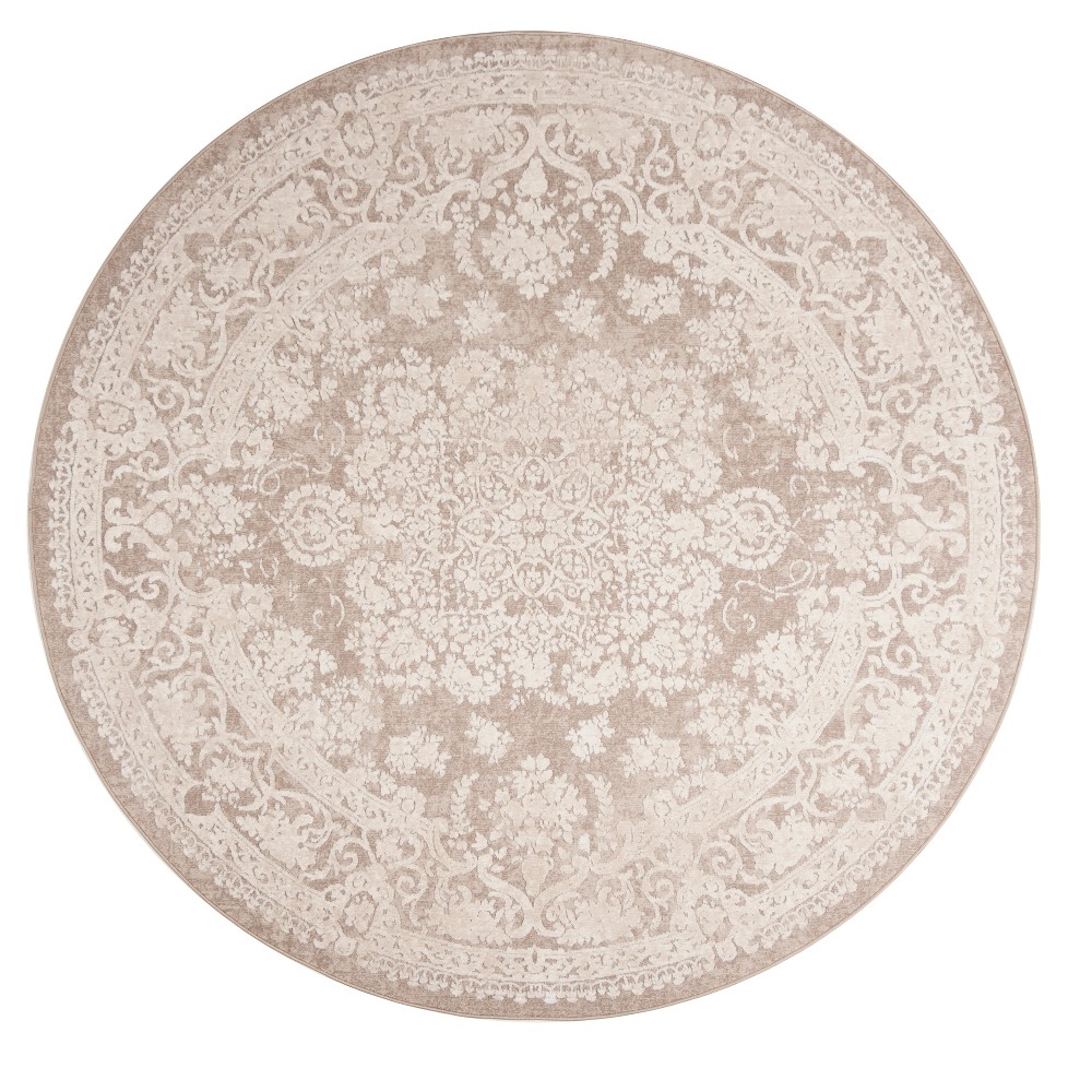 Beige/Cream Medallion Loomed Round Area Rug 6'7in - Safavieh