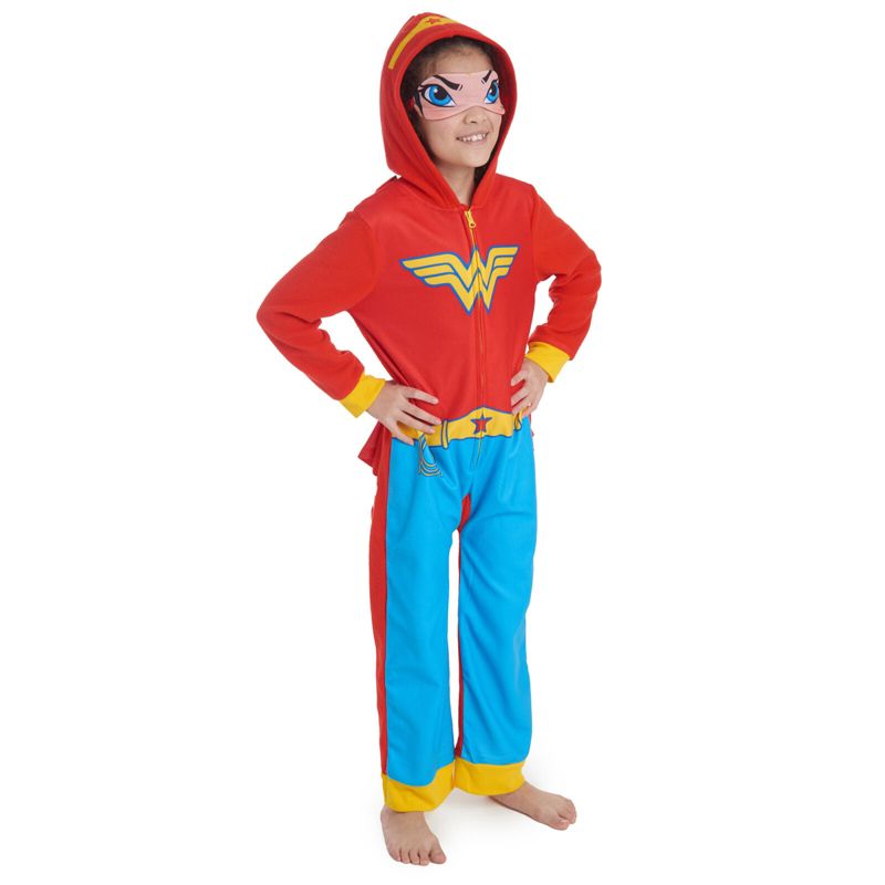 DC Comics Justice League Batgirl Supergirl Wonder Woman Girls Zip Up Costume Pajama Coverall and Cape Toddler to Little Kid, 3 of 9