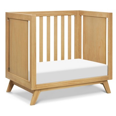 Honey Wood Mid-Century Modern Convertible Mini Crib