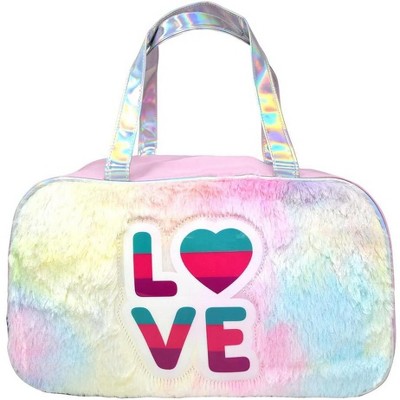 Furry Front Duffle Bag in 300D Polyester w/Shiny Foil Handle and PVC Patch