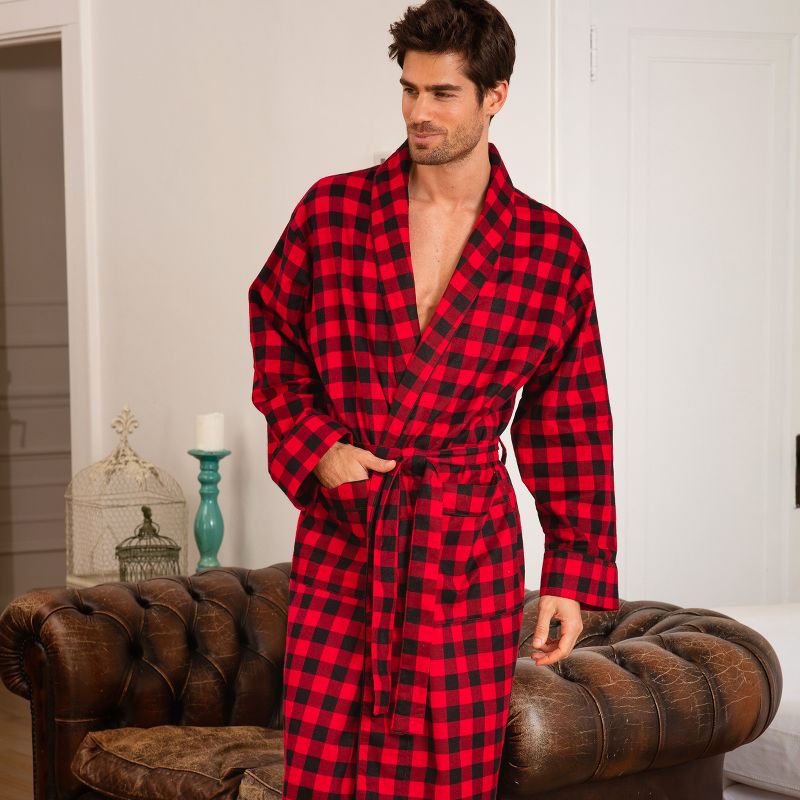 Men's Lightweight Flannel Robe, Soft Cotton, 2 of 6