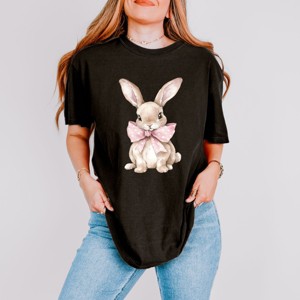 Bunny Watercolor With Bow - Women's Garment Dyed Graphic T-Shirt - 1 of 4
