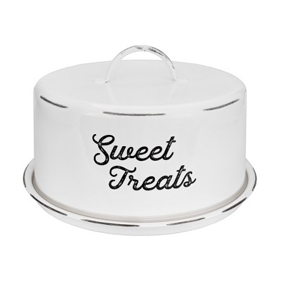 AuldHome Design Enamelware Cake Cover; Farmhouse Style Decorative Cake Plate w/ Domed Lid