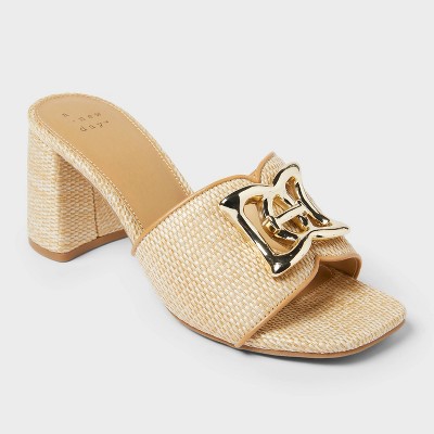 Women's Arden Raffia Ornamented Block Heels with Memory Foam Insole - A New Day™ Tan