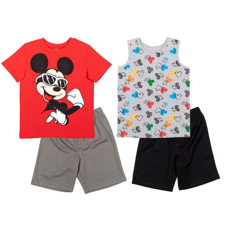 Disney Mickey Mouse 4 Piece Tank Top T-Shirt Athletic Shorts Set , 1 of 8