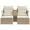 vidaXL Beige Poly Rattan 2-Seater Patio Sofa with Stools - Outdoor Loveseat Bench, Integrated Table, Washable Cushion Covers - 4 of 4