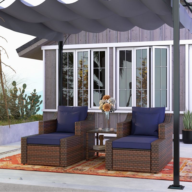 Outsunny 5 Piece Patio Furniture Set, All Weather PE Rattan Conversation Chair & Ottoman Set w/ Table, Cushions & Pillows Included, 3 of 7