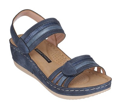 GC Shoes Samar Double Band Velcro Comfort Slingback Wedge Sandals