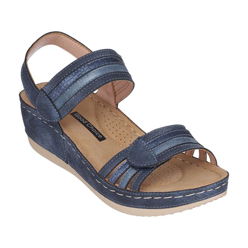 GC Shoes Samar Double Band Velcro Comfort Slingback Wedge Sandals, 1 of 6