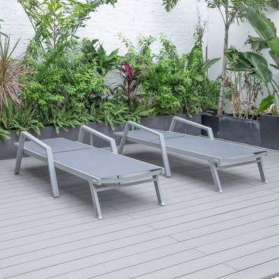 Dark Grey Aluminum Frame Outdoor Chaise Lounge Set with Armrests