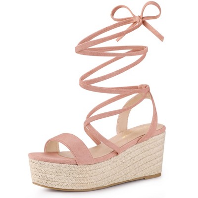 Allegra K Women's Lace Up Wedge Heel Platform Slingback Espadrilles Sandals