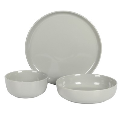 Grey Porcelain 12-Piece Dinnerware Set with Lipped Design