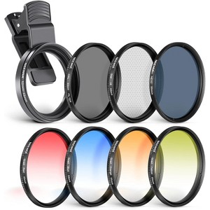 MaseiKar 55mm ND/CPL/Effect Filter Set with Lens Clamp, ND32, 6-Point Star, 4 Graduated Colour Filters for iPhone 12-16, Samsung - 1 of 4