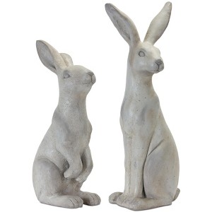Rustic Stone Sitting Rabbit Sculptures – 24" Tall Seasonal Decor Set of 2 by Melrose - 1 of 4