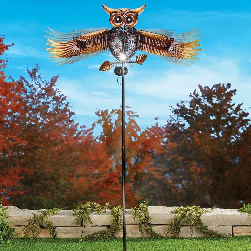 Collections Etc Solar Powered Metal Flying Owl Garden Stake NO SIZE, 3 of 4