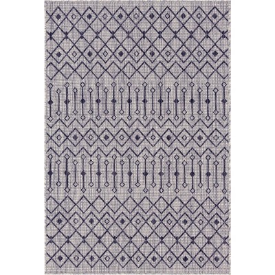 Light Gray/Blue Synthetic 4' x 6' Outdoor Trellis Rug