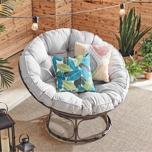 Barton Moon Gray Papasan Chair w Fabric Cushion Durable Home Living Room