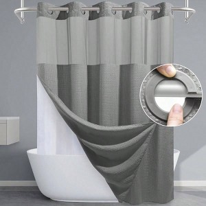 Grey Shower Curtain and Liner Set - 230GSM Waffle Weave, Heavy Duty Hotel Luxury Weighted Bath Curtain 71Wx 74H - 1 of 4