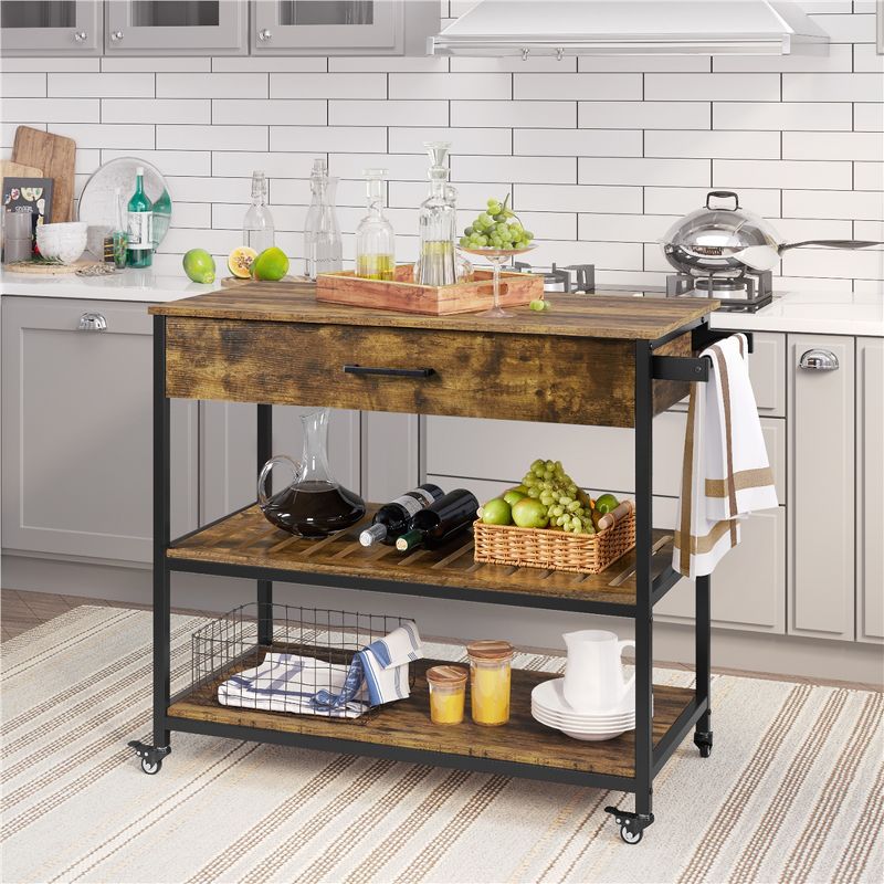 Yaheetech 3-Tier Rolling Kitchen Island Utility Kitchen Cart with Storage Drawer & Shelves, 2 of 9